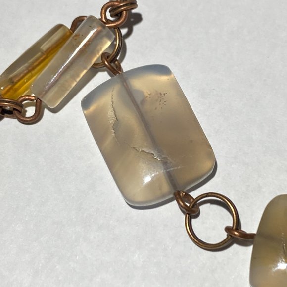 Geometric Earthy Agate Necklace, Rustic Genuine Gemstone Copper Link Necklace - Picture 8 of 12